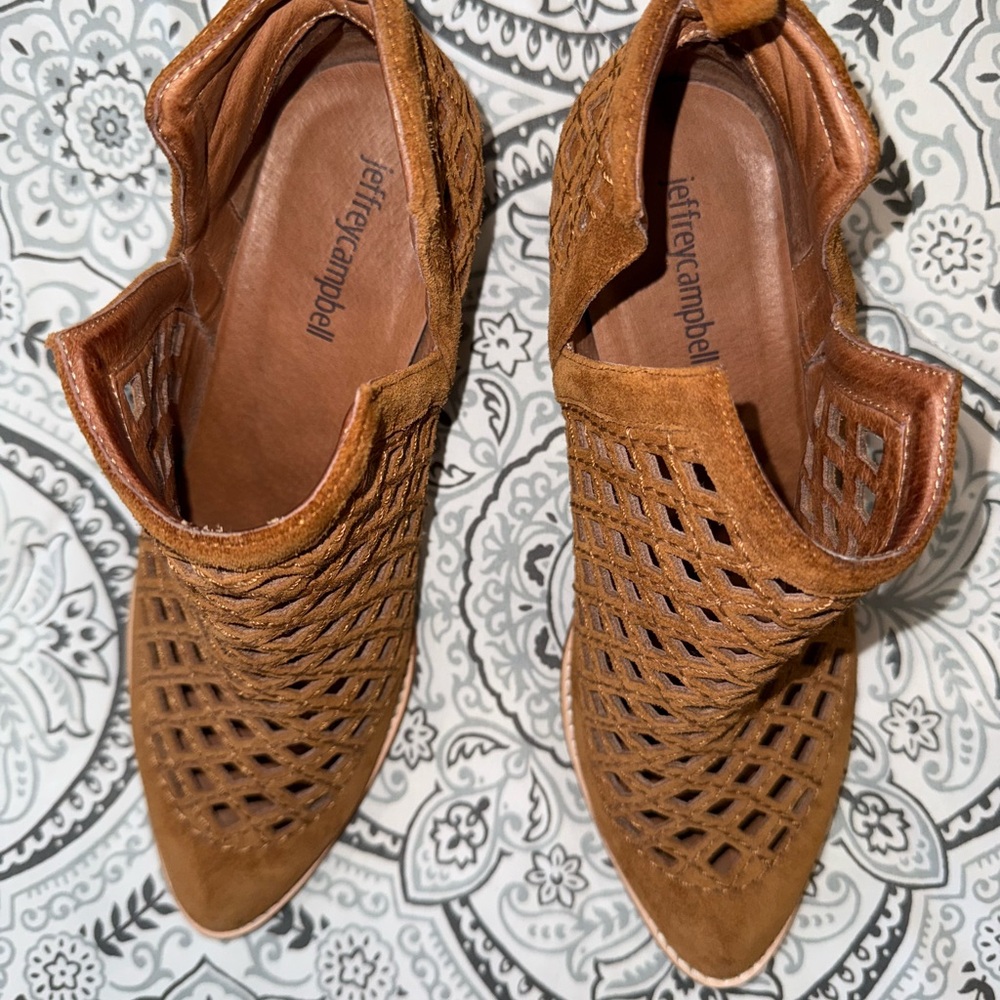Jeffrey Campbell Brown Suede Taggart Lattice Ankle Boots - Picture 5 of 14